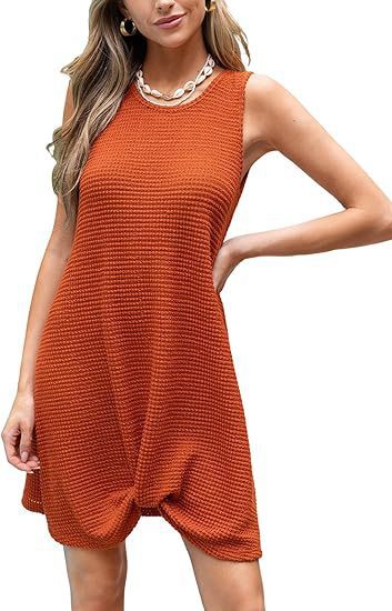 Damen lässiges Sommerkleid aus strukturierter Baumwolle mit verspieltem Knoten EB