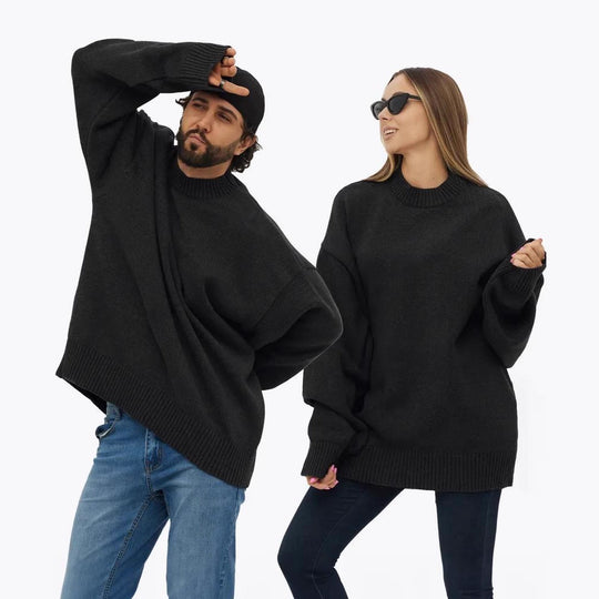 Damen gemütlicher Oversized Pullover mit strukturiertem Rippenmuster und breiten Bündchen EB