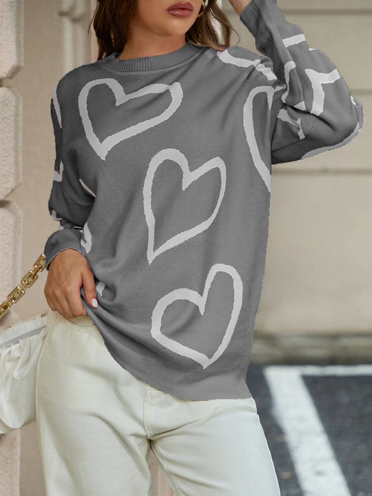 Damen Strickpullover mit Herzmotiv und Lässiger Passform EB