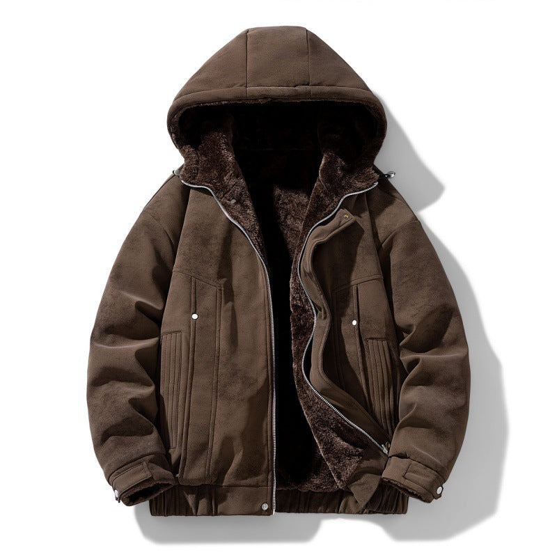 Herren Kapuzenjacke mit Teddyfutter und Kunstveloursoptik EB
