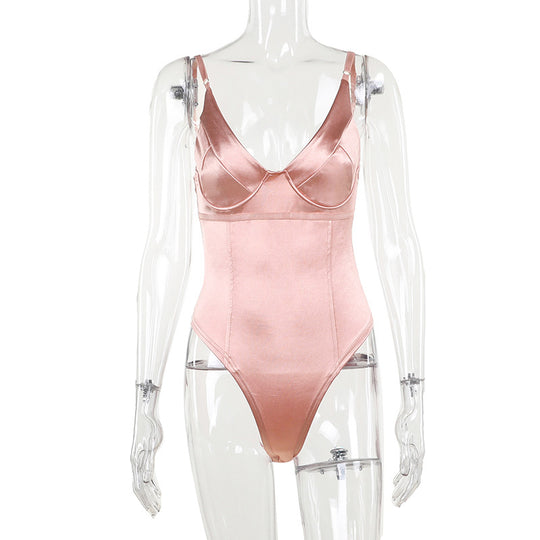 Damen Satin-Bustier-Top mit tiefem V-Ausschnitt und eleganter Passform EB
