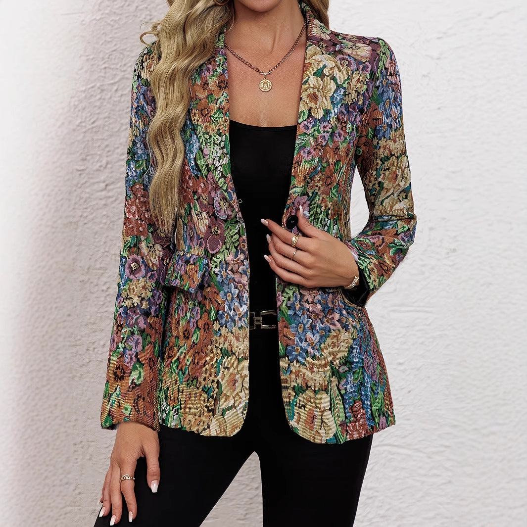 Damen Blazerjacke mit floralem Muster und eleganten Details EB