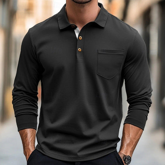 EB | Langarm Poloshirt Slim Passform Baumwollmischung Brusttasche