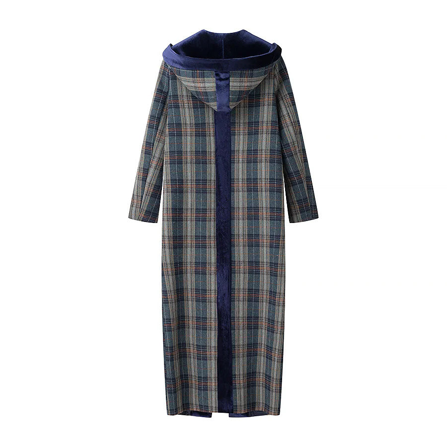 Damen Langblazer mit elegantem Karomuster und Samtkragen EB