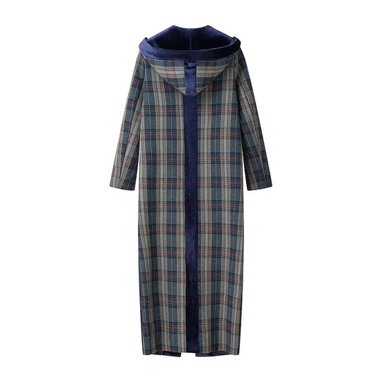 Damen Langblazer mit elegantem Karomuster und Samtkragen EB