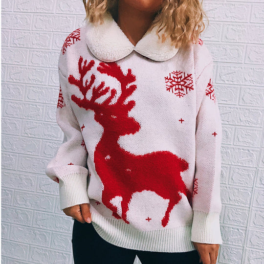 Damen Weihnachts-Pullover mit festlichem Rentier-Motiv und weichem Kragen EB