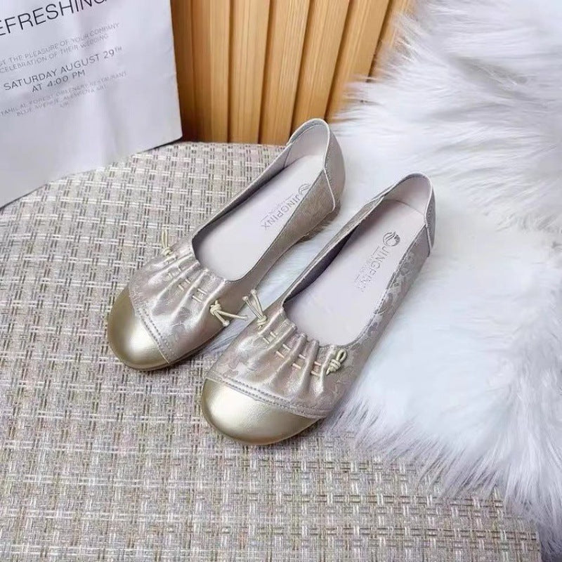 Damen Ballerinas mit modischem Falten-Design und glänzender Zehenkappe EB