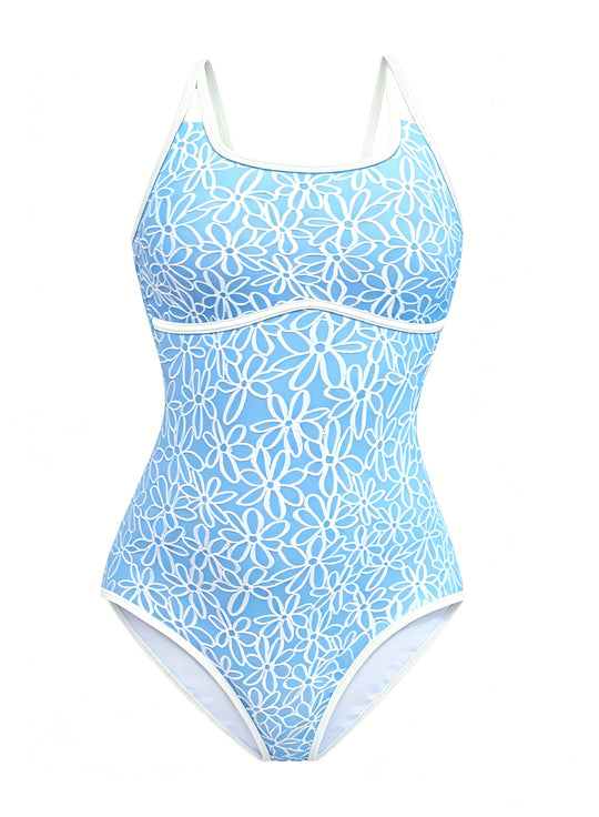 Damen Sportlicher Einteiler Badeanzug mit floralem Muster EB