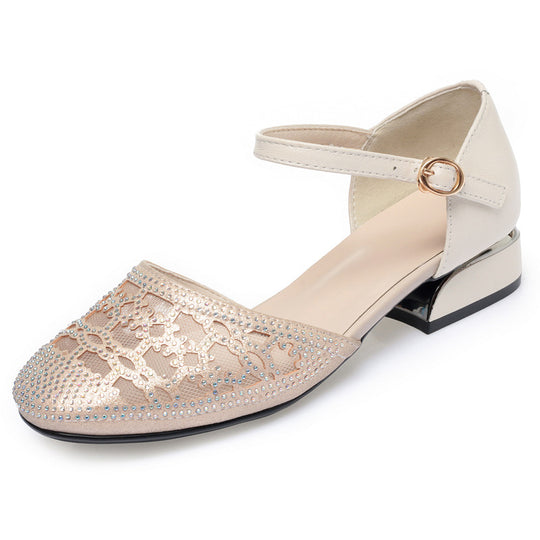 Damen Elegante Riemchen-Ballerinas mit glitzerndem Schmuckdetail und verstellbarem Riemen EB