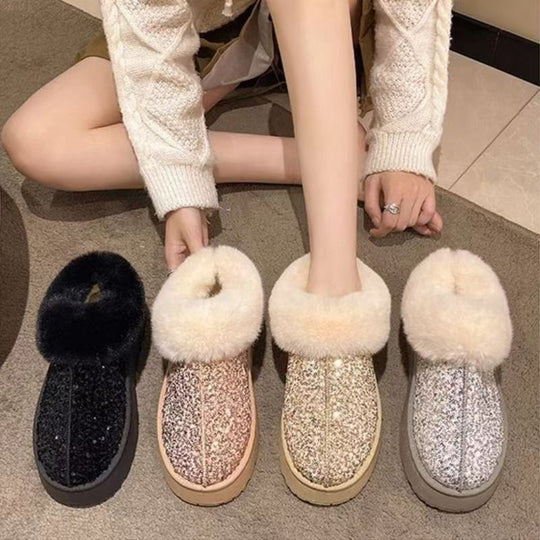 Damen Flauschige Glitzer Hausschuhe EB