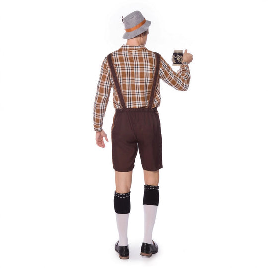 Damen Trachten-Latzhose mit kariertem Oberteil und dekorativer Stickerei EB