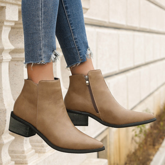 Damen elegante Ankle-Boots mit spitzem Fersenbereich und seitlichem Reißverschluss EB