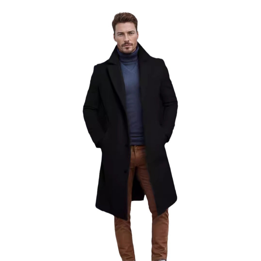 Herren eleganter Langmantel mit strukturiertem Obermaterial und praktischen Taschen EB