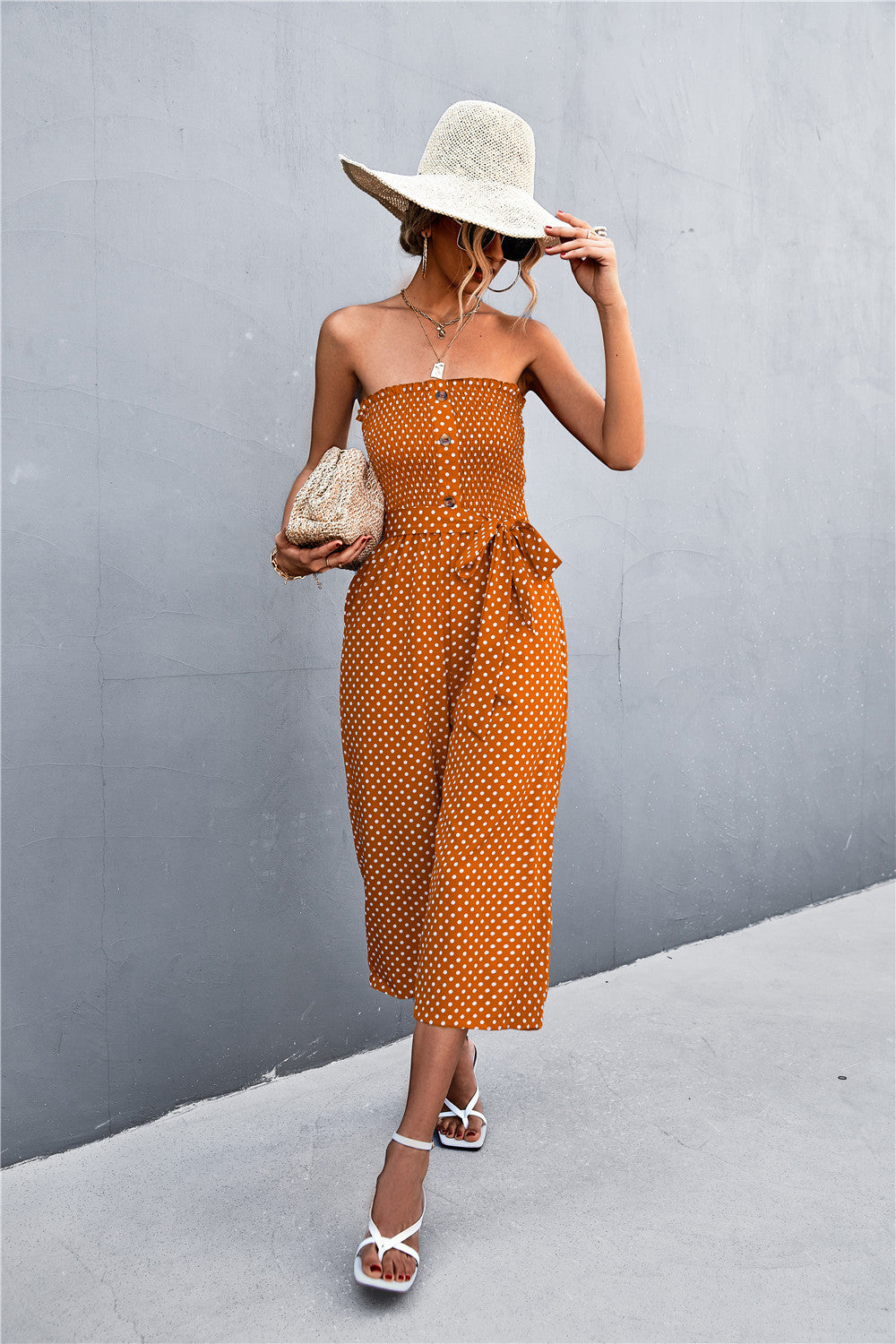 Damen Bandeau Jumpsuit mit lockerer Passform und Taschen EB