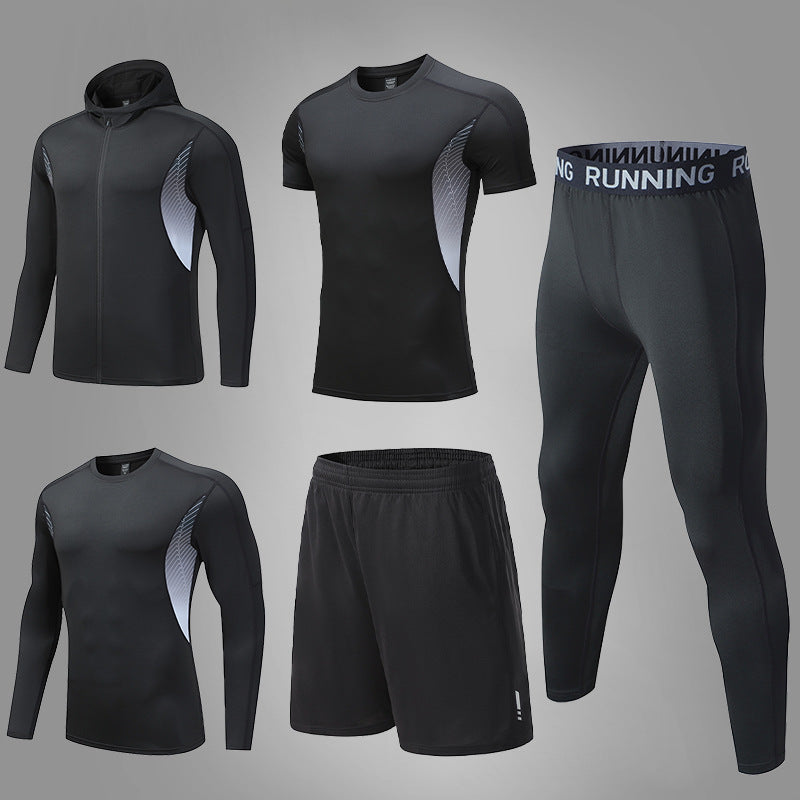 Herren umfassendes Lauf- und Trainingsset mit Funktionszip-Hoodie Kompressions-Tight Shorts Kurz- und Langarmtop EB