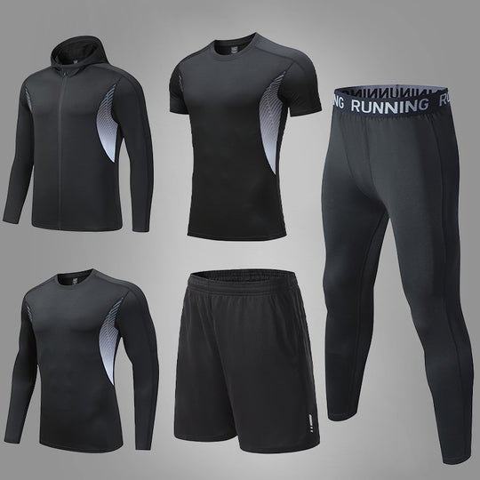 Herren umfassendes Lauf- und Trainingsset mit Funktionszip-Hoodie Kompressions-Tight Shorts Kurz- und Langarmtop EB