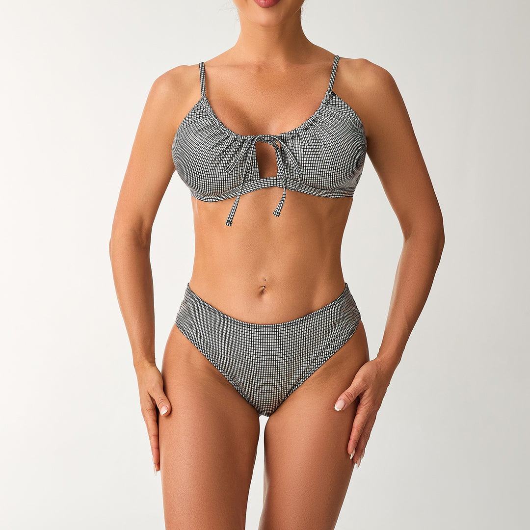 Damen Hoch geschnittenes Bikini-Set mit verspieltem Knotendetail EB