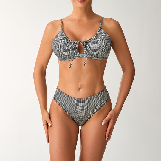 Damen Hoch geschnittenes Bikini-Set mit verspieltem Knotendetail EB