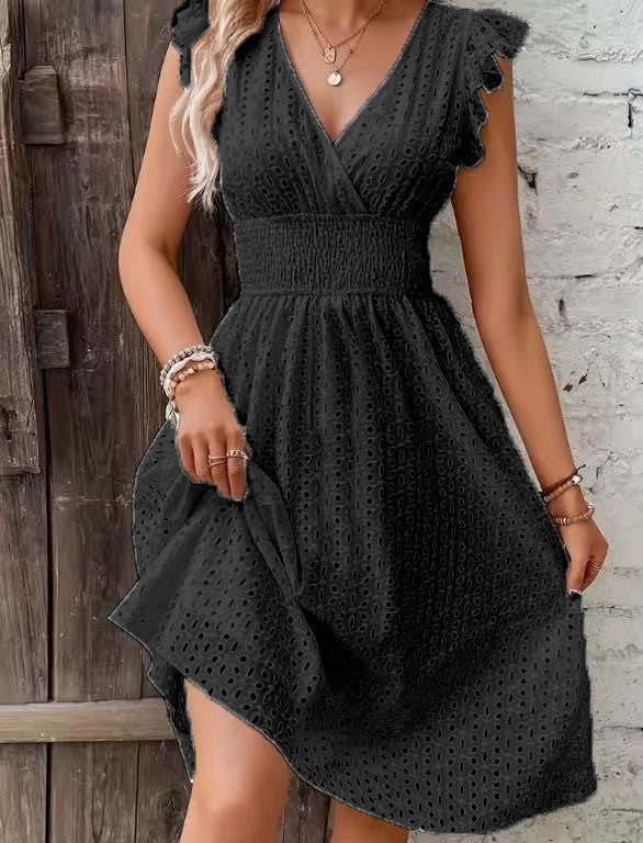 Damen Wickelkleid mit luftigen Rüschen und elastischem Bund EB