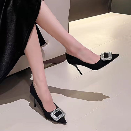 Damen elegante Stiletto-Pumps mit funkelnder Schnallenverzierung EB