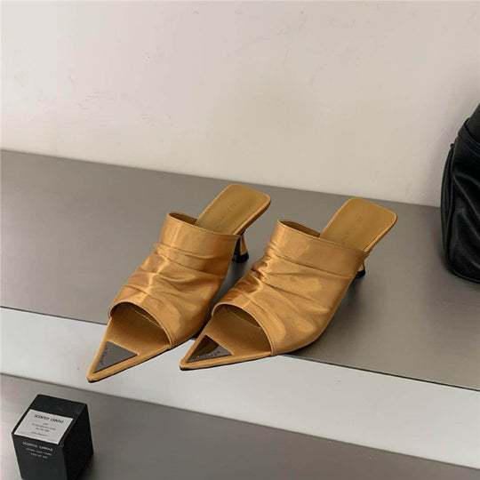 Damen offene Mules mit elegantem Rüschendesign EB