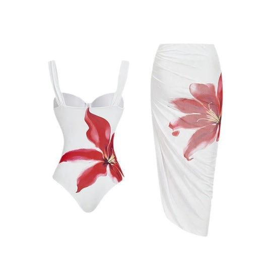 Damen Eleganter Wickel-Badeanzug mit floralem Design EB
