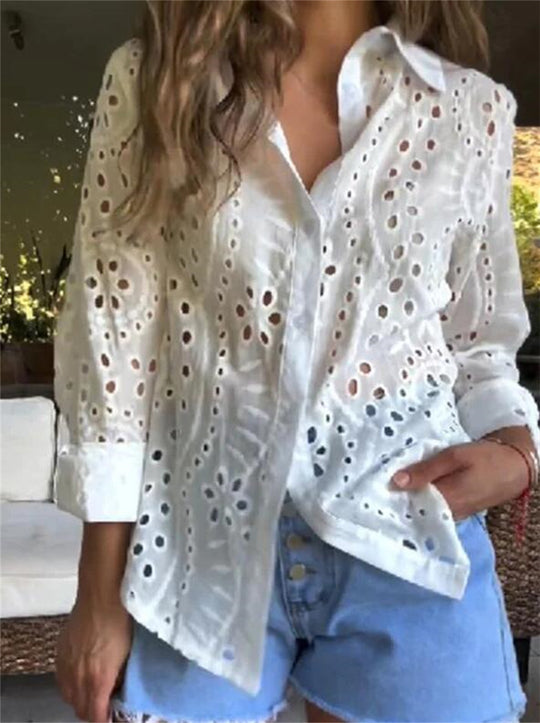 Damen elegante Bluse mit Durchbrüchsen EB