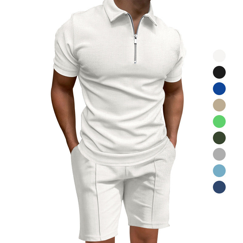Herren Polo- und Shorts-Set mit modernem Reißverschluss und elastischem Bund EB