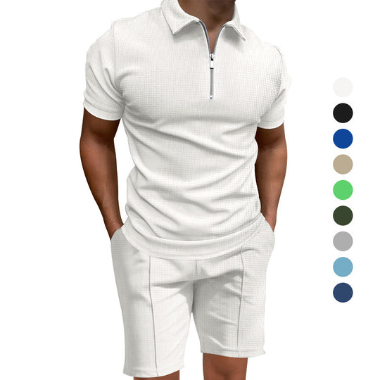 Herren Polo- und Shorts-Set mit modernem Reißverschluss und elastischem Bund EB