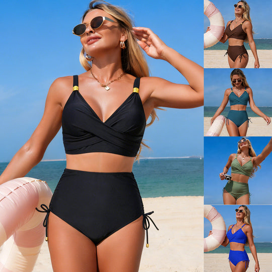 Damen Hoch geschnittenes Bikini-Set mit Wickeloberteil EB