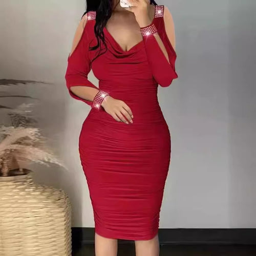 Damen Figurumspielendes Kleid mit Schulterfreischnitt und Funkelelementen EB