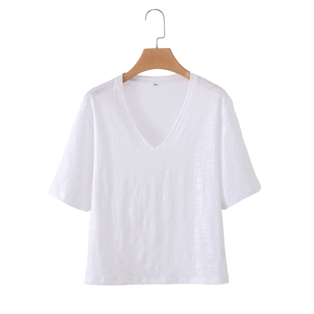 Damen V-Ausschnitt T-Shirt aus hochwertiger Baumwolle mit lässigem Schnitt EB
