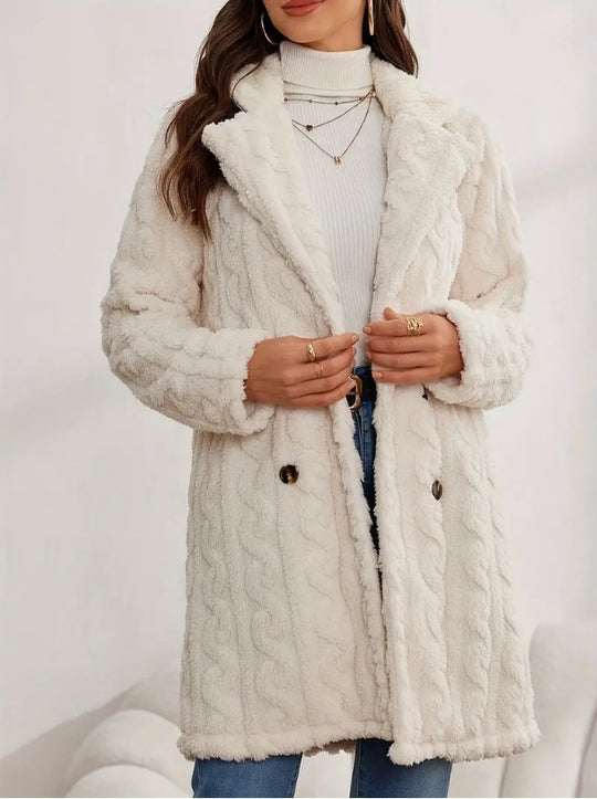 Damen Modischer Grober Strickmantel mit doppelt geknöpften Details EB