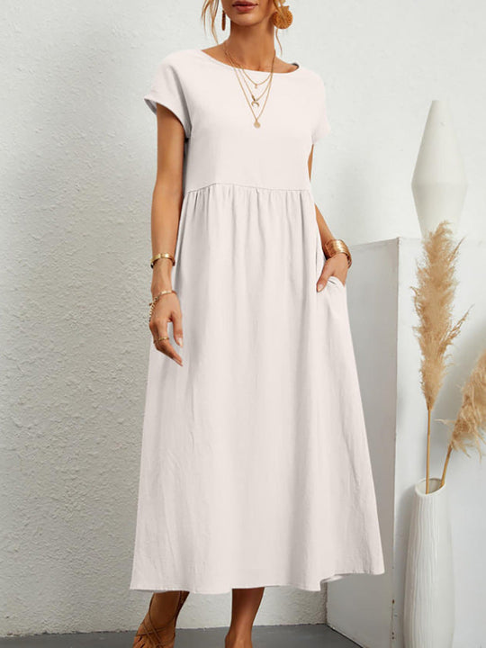 Damen Midikleid mit Lässigem Schnitt und Seitlichen Taschen EB