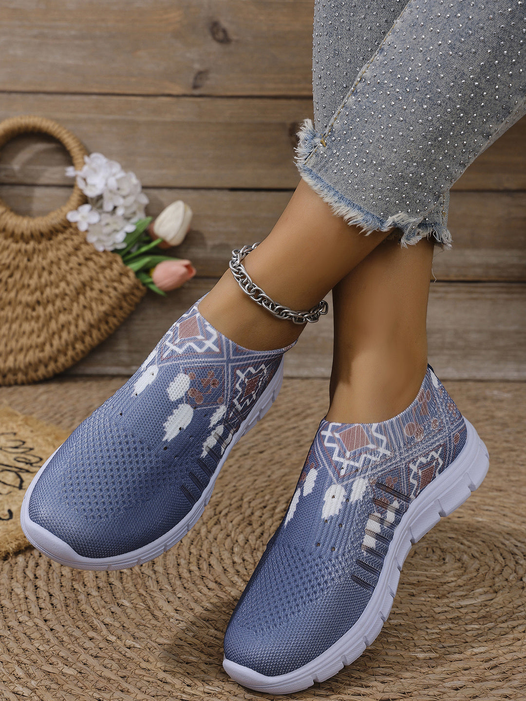 Damen Komfortable Slip-On Sneakers mit modischem Mustermix EB