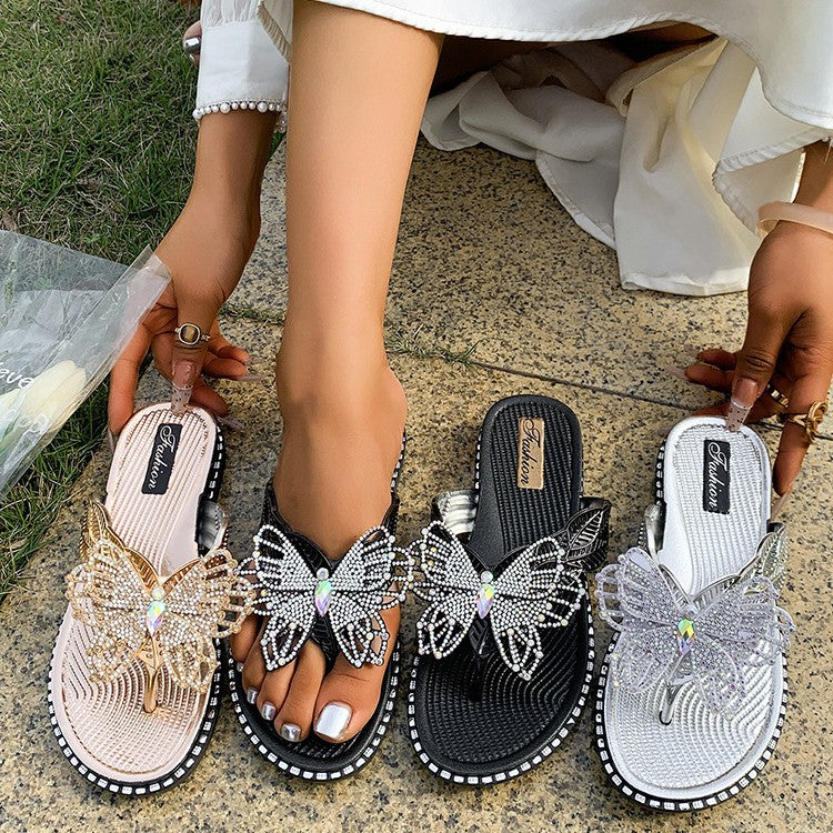Damen Glamouröse Sandalen mit funkelnden Schmetterlings-Applikationen EB