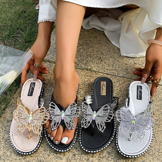 Damen Glamouröse Sandalen mit funkelnden Schmetterlings-Applikationen EB