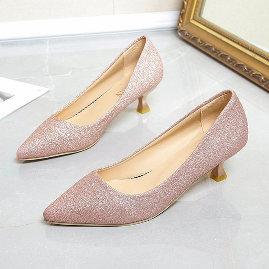 Damen schimmernde Pumps mit elegantem Blockabsatz EB