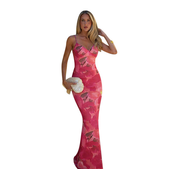 Damen Elegantes Maxikleid mit floralem Muster und feinen Trägern EB