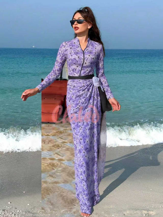 Damen elegantes Strandkleid mit floralem Muster EB