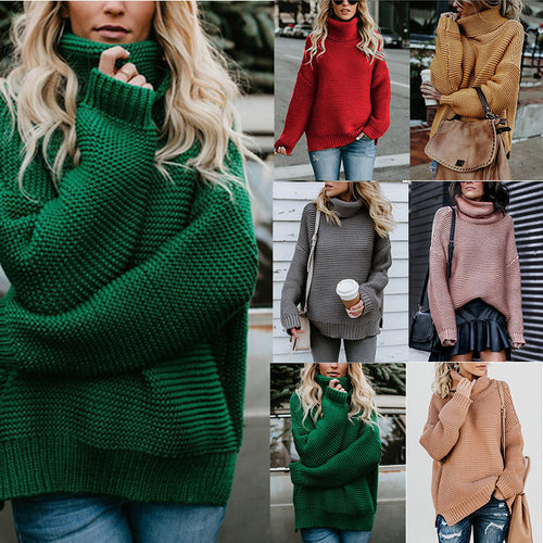 Damen Strickpullover mit hohen Kragen und breitem Bündchen EB