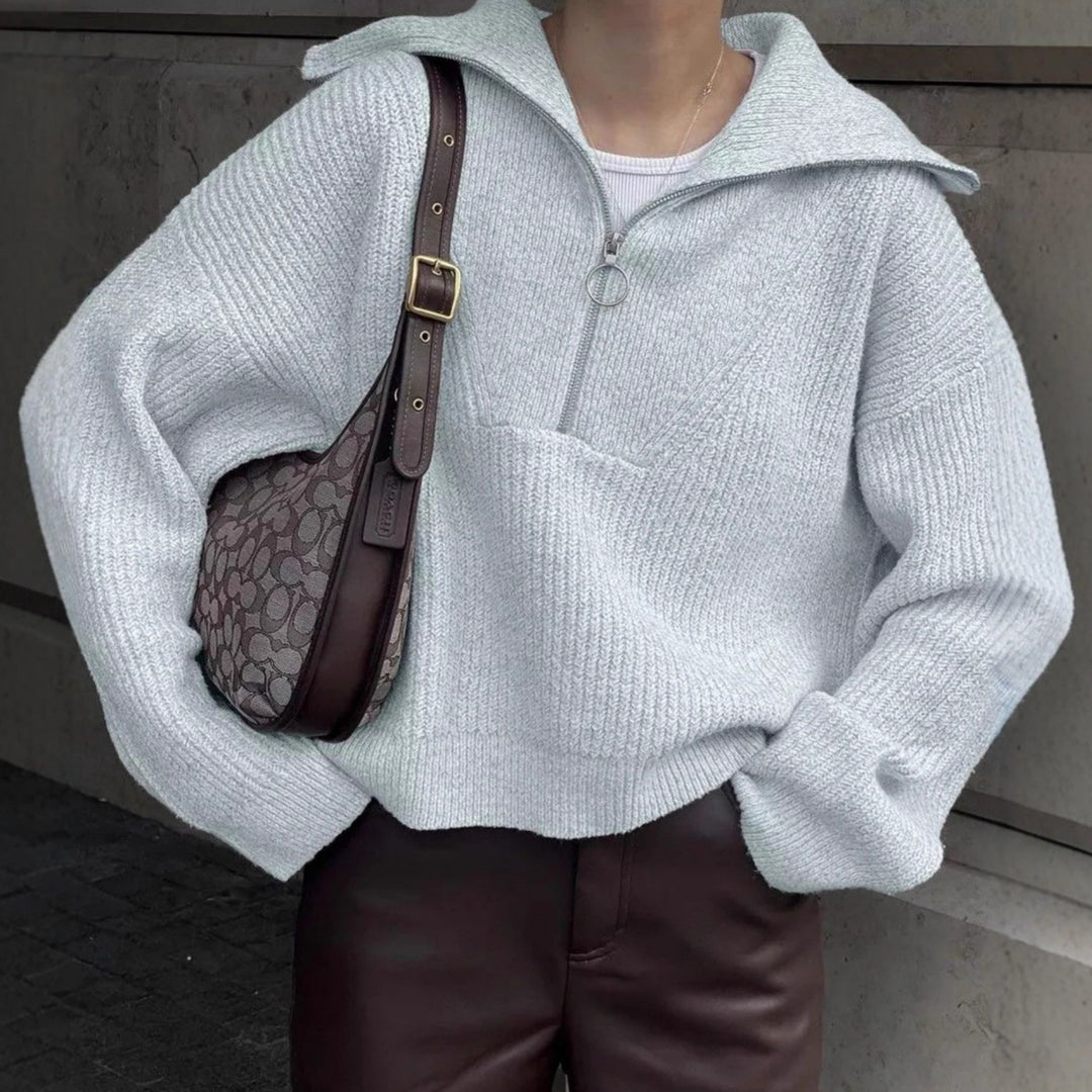 Damen Strickpullover mit Reißverschluss und lässigem Schnitt EB