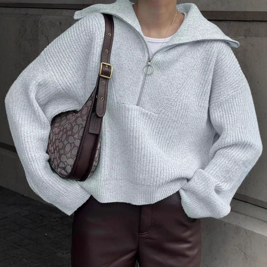 Damen Strickpullover mit Reißverschluss und lässigem Schnitt EB