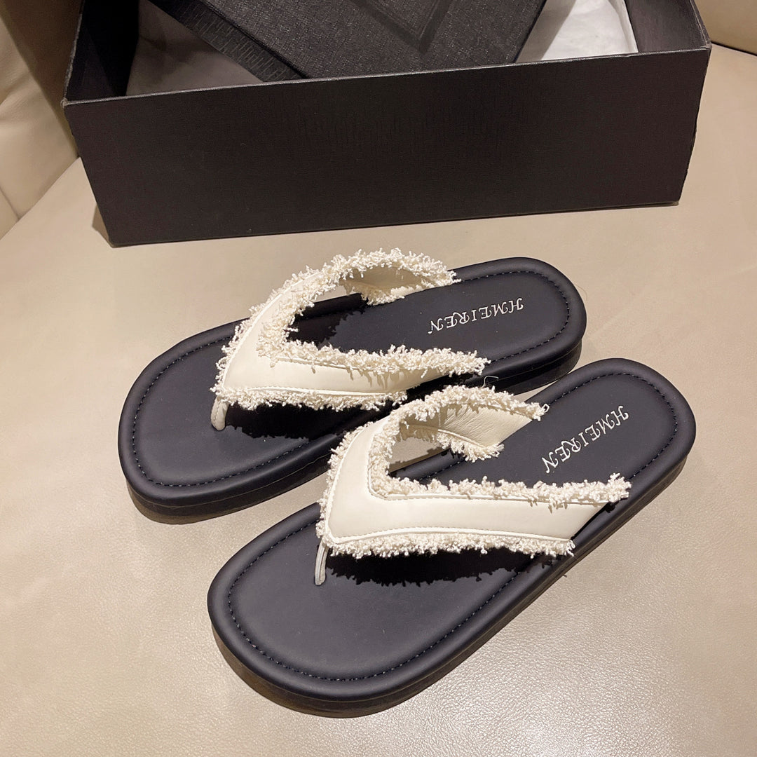 Damen Flip-Flops mit modischem Fransen-Design und komfortabler Sohle EB