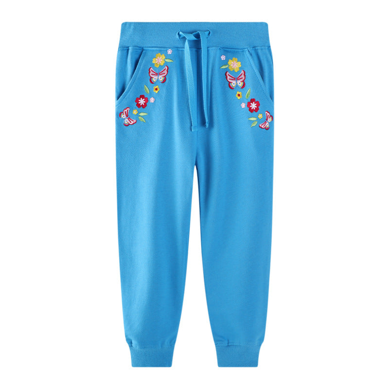 Mädchen Jogginghose mit bunten Blumen- und Schmetterlingsstickereien EB