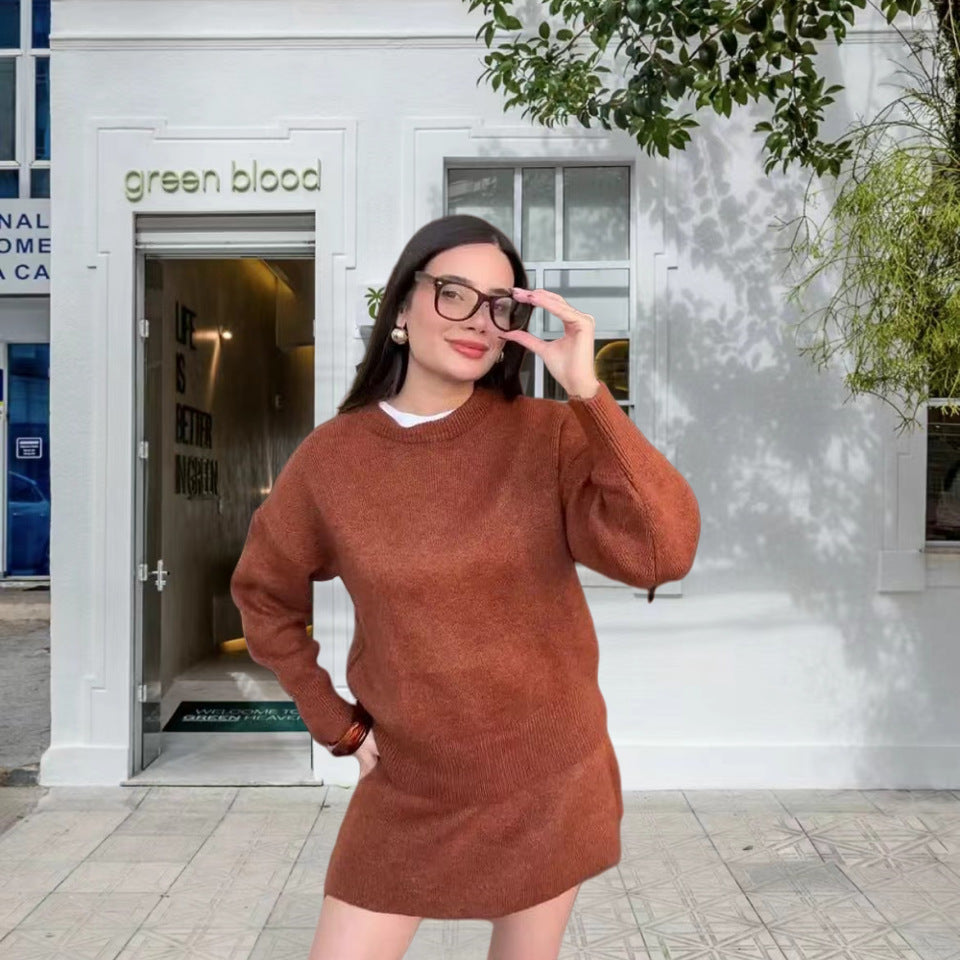 Damen Strickkleid mit voluminösen Ärmeln und lässigem Schnitt EB