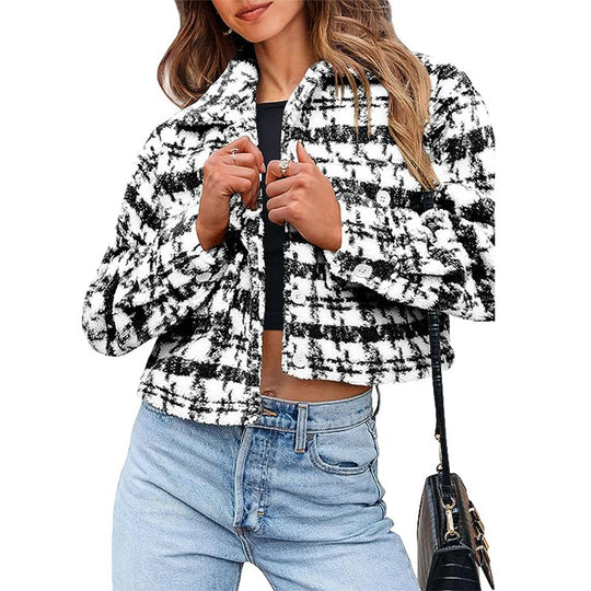Damen Karierte Cropped Jacke EB