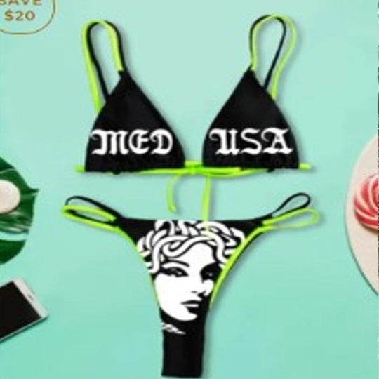 Damen Bandeau Bikini-Set mit auffälligem Grafikdruck EB