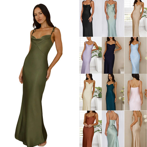 Damen Langabendkleid mit zarten Spaghettiträgern und eleganter Silhouette EB