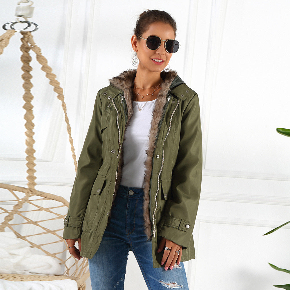 Damen Outdoor Parkajacke mit verstellbarem Kordelzug und abnehmbarer Kapuze EB